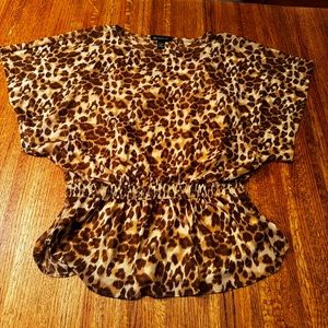 Leopard print INC layered top: attached spaghetti strap top w/chiffon overlay